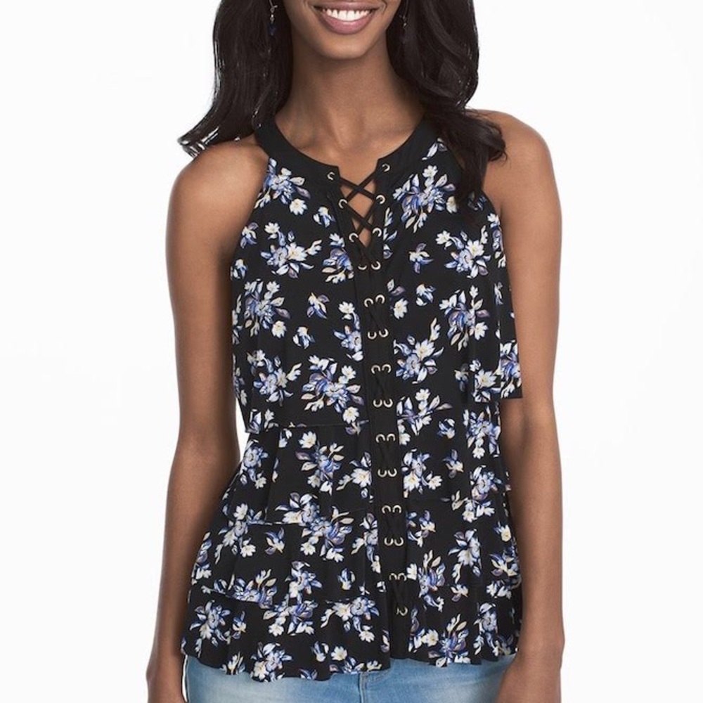 White House Black Market Lace-Up Floral Top